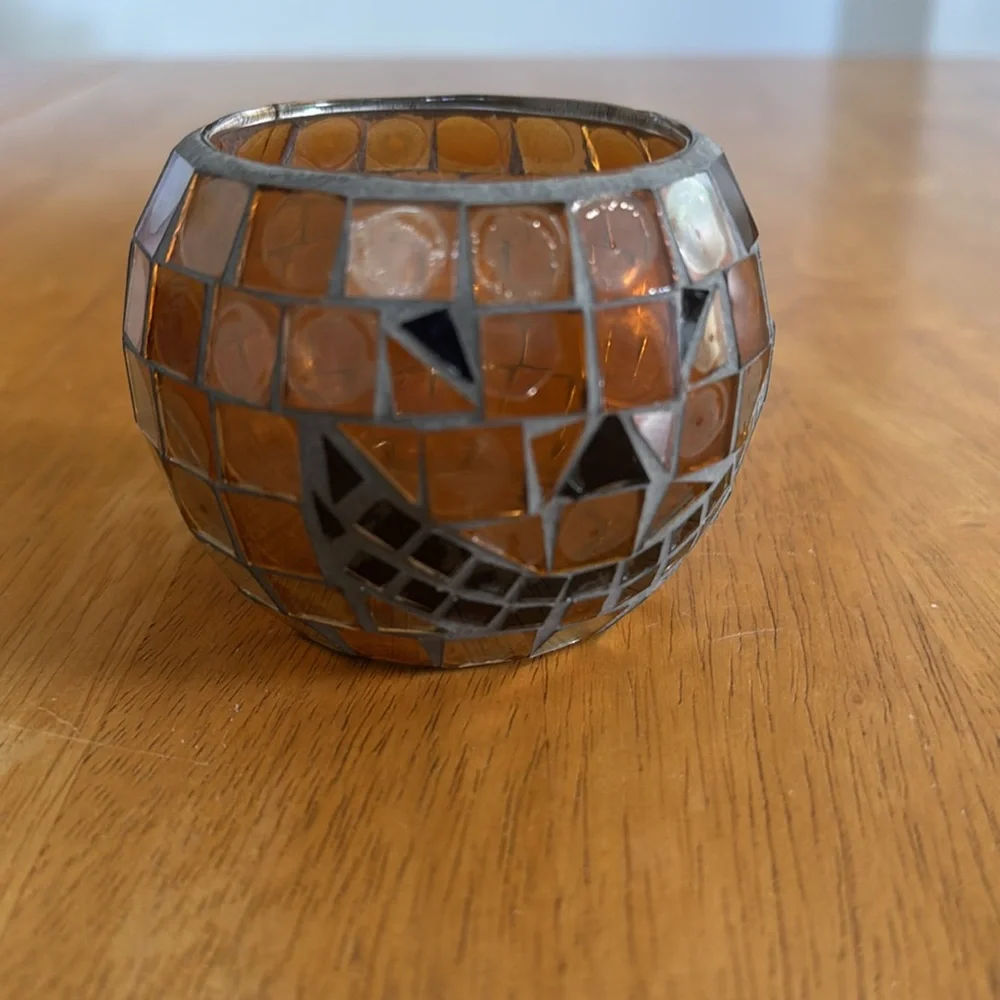 🛑Fall Pumpkin Mosaic Glass Candle Holder Autumn Thanksgiving